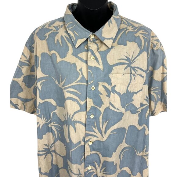 Quiksilver Men Hawaiian Shirt Large L Blue Collar Hibiscus Collar Short Sleeve - Picture 2 of 10